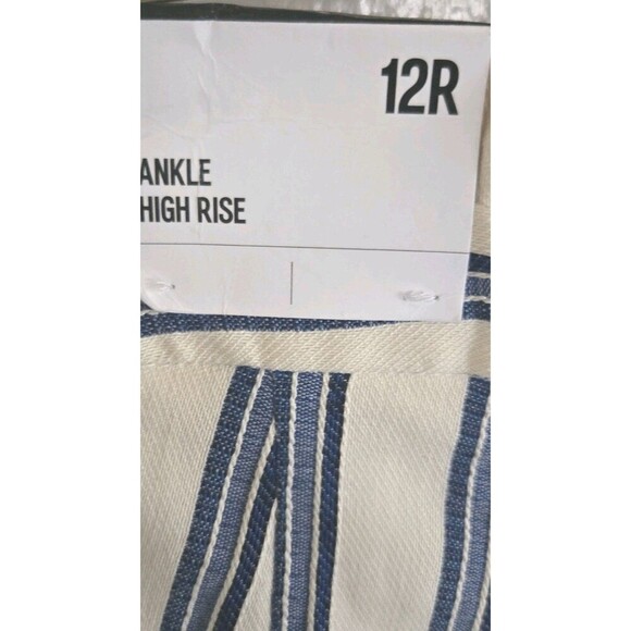 Express Paperbag Pants Womens 12 High Rise Ankle Blue Striped  Pleated NWT - Picture 5 of 9